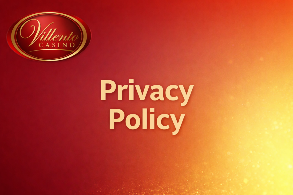 Villento Casino Privacy Policy page banner with red-to-gold gradient background and official logo