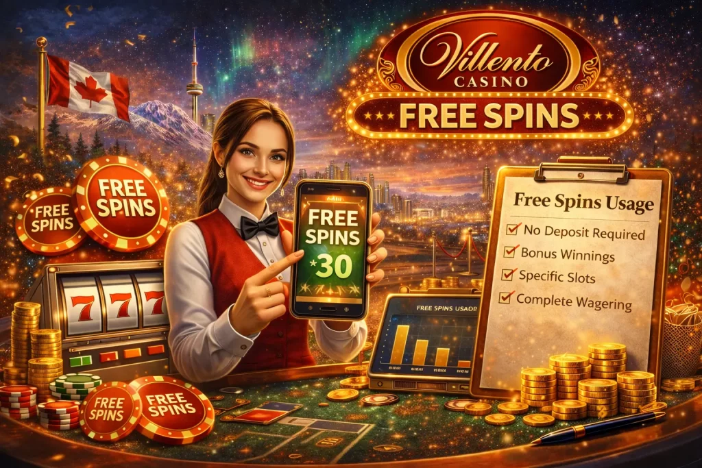 Villento Casino free spins for Canadian players with bonus spins on slots, clear wagering rules and mobile-friendly gameplay